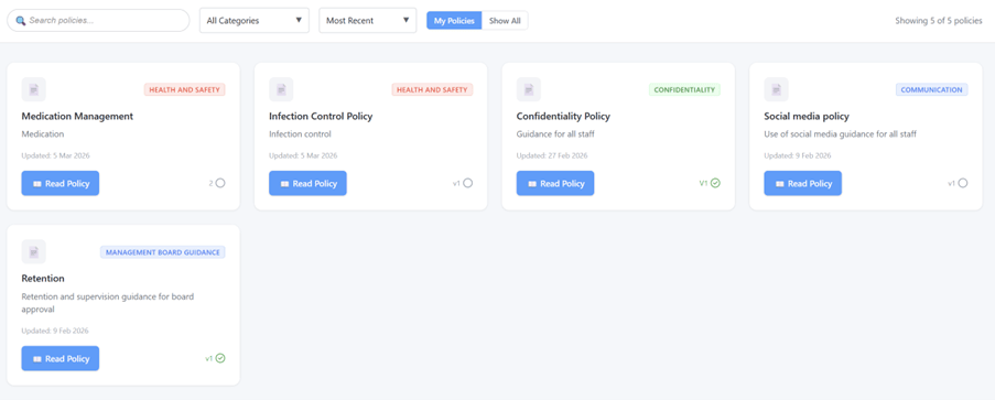 Policy library landing page